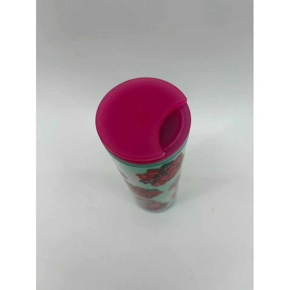 Starbucks 16oz Tumbler Pink And Red Flowers And Hearts‎ On Green NEW